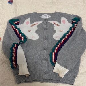 Gray Unicorn Cardigan with Ruffle Sleeves